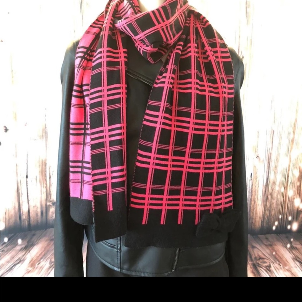 Kate Spade Vibrant Pink and Black Checkered Scarf